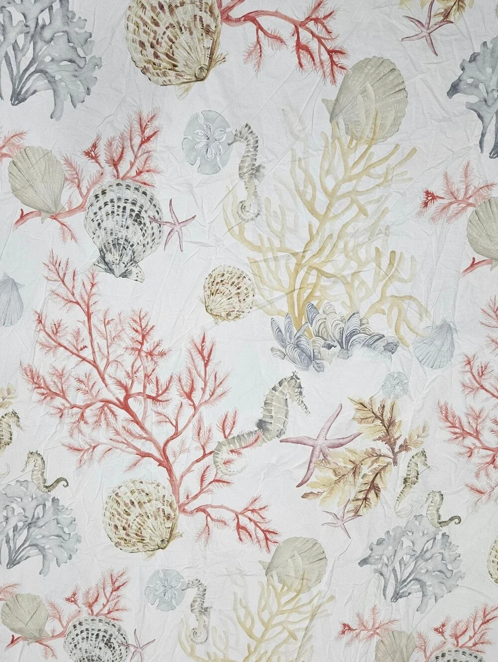 Pottery Barn Atlantic F/Q Duvet Organic Cotton Sea Life Coral Shells Coastal